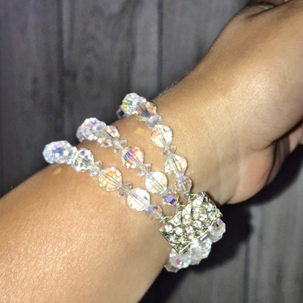 Vintage Three Strand Crystal Bracelet and ring